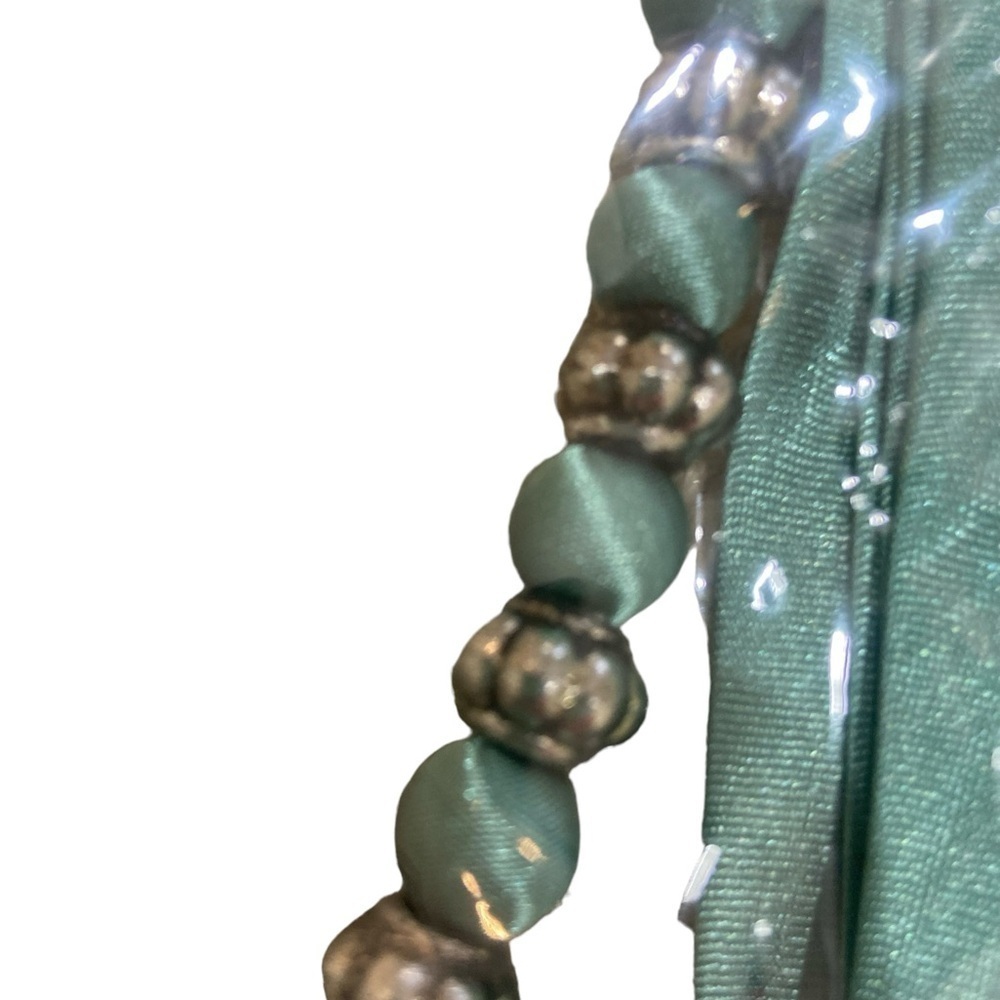 NWT Satin belt scarf necklace metal ring braided in light green one size - Picture 4 of 7